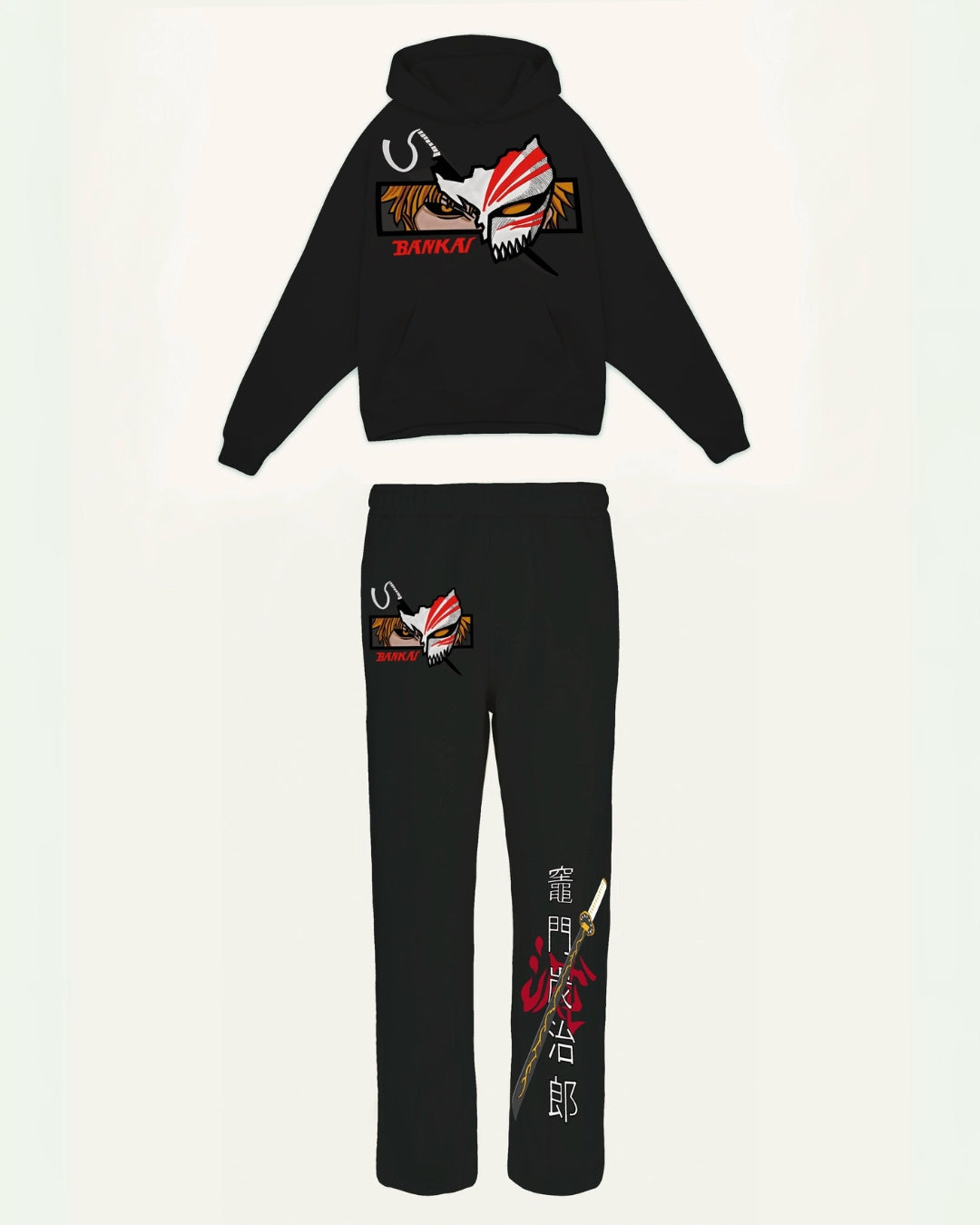 Women Bankai Hoodie Oversized Co-ord Set - Black and Black