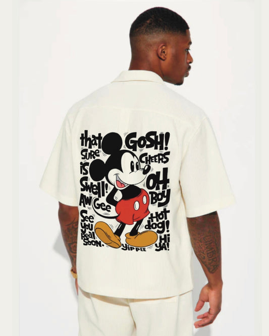 Mickey Boy Half Sleeve White Oversized Knitted Shirt