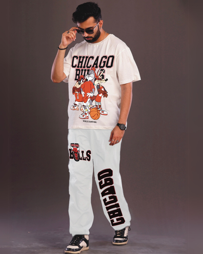 Men's Chicago Bulls Oversized Co-Ord Set - White and White