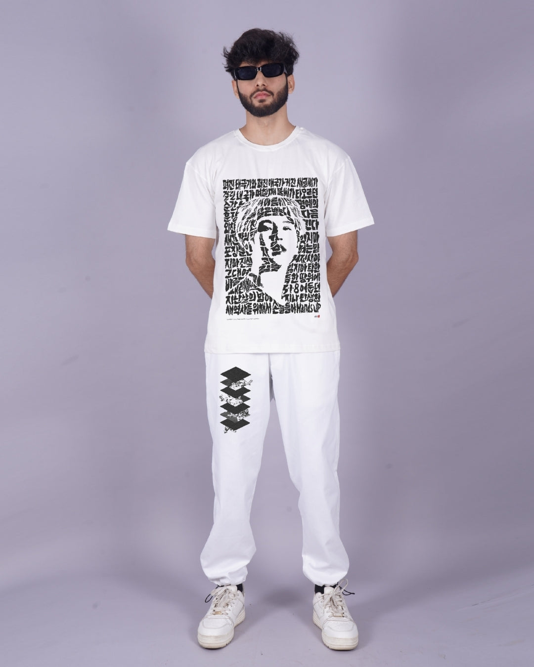 K-Pop Chic: Men's White BTS August D Oversized Co-ord Set"