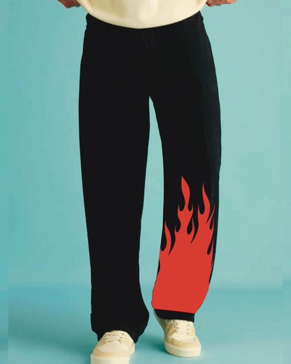 Men's Black Cotton Pant - Red Fire