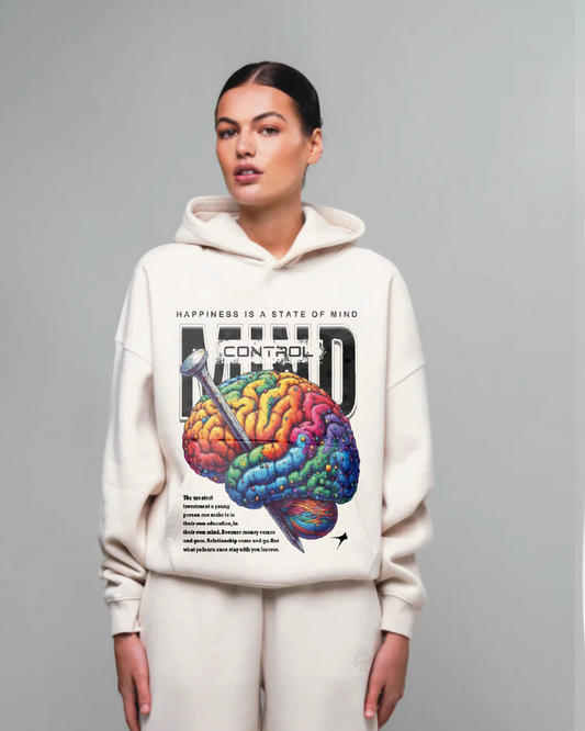 Women White Oversized Hoodie - Mind Control