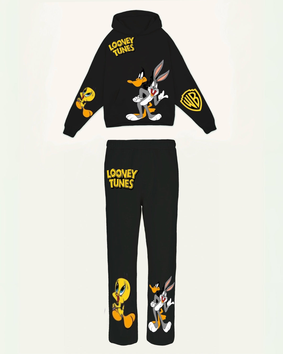 Men's Looney Tunes Hoodie Oversized Co-ord Set - Black and Black