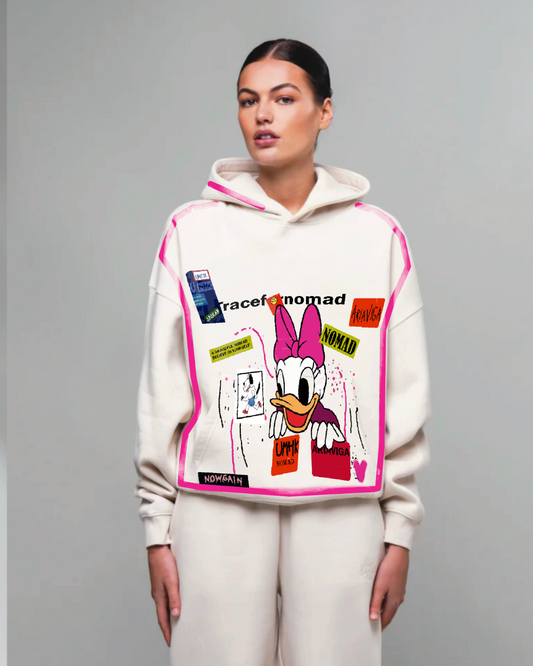 Women White Oversized Hoodie - Donald Duck