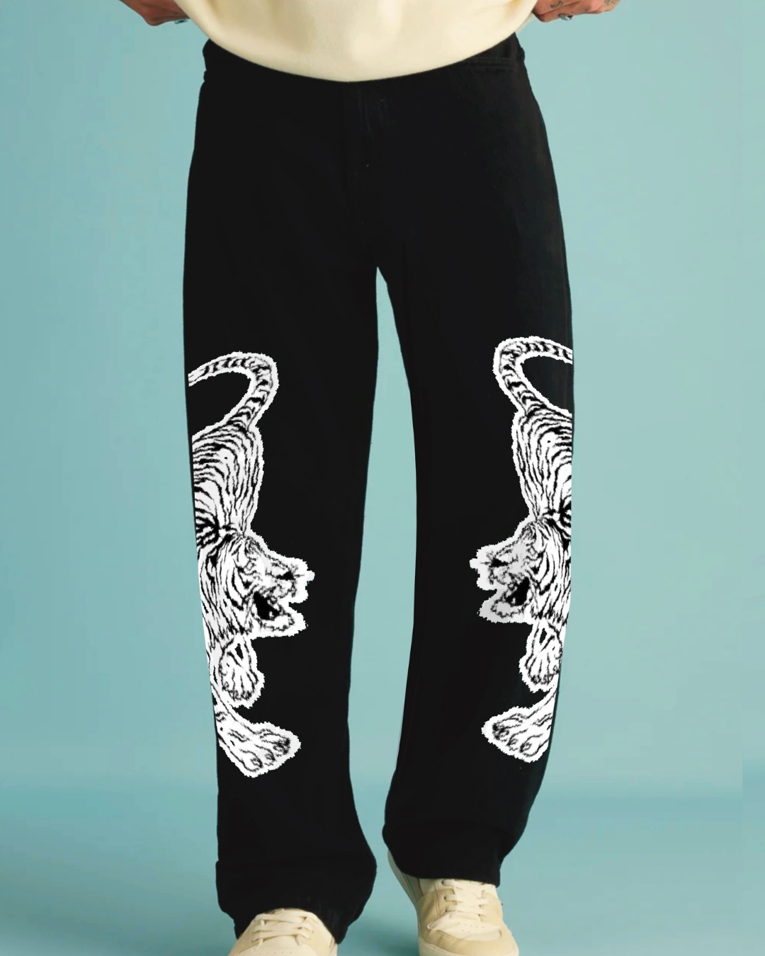 Men's Black Cotton Pants - Snow Tiger