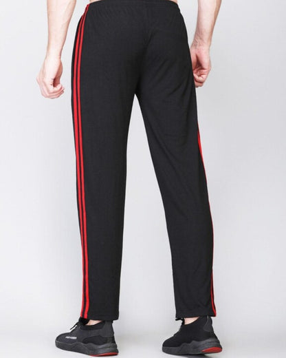 Men's Black Ultrasoft Cotton Pant - Red Strips