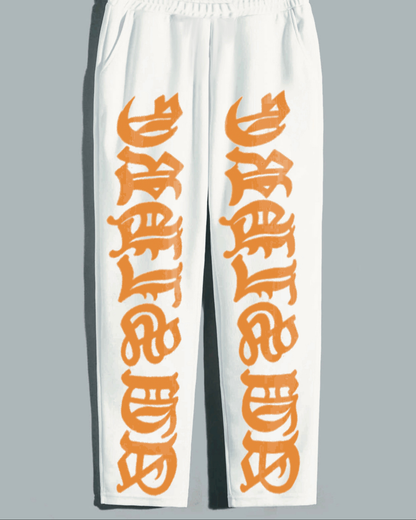 Men's Letterman Accent White Cotton Pants