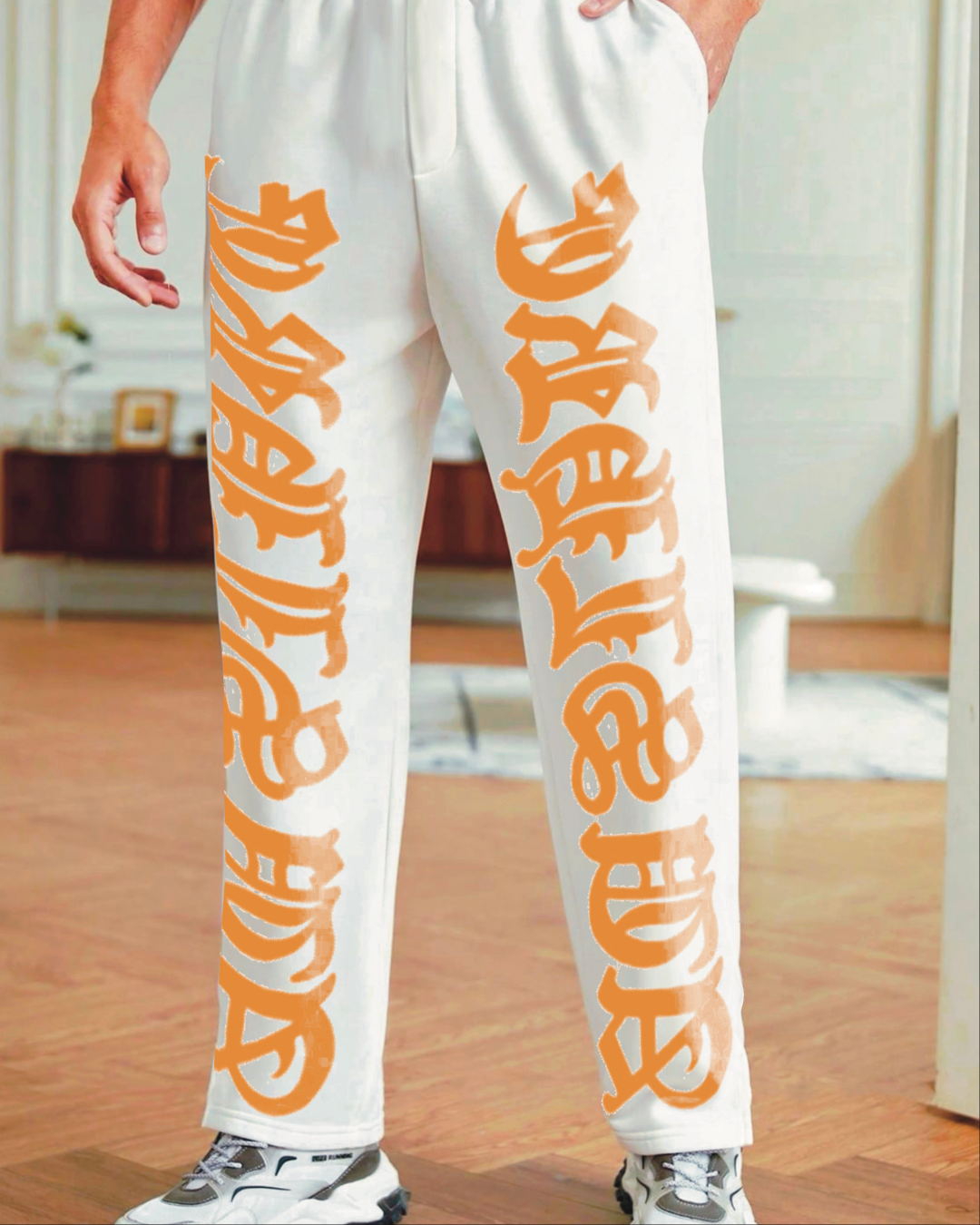 Men's Letterman Accent White Cotton Pants