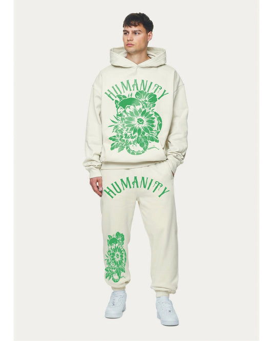 MEN'S HUMANITY OVERSIZED HOODIE CO-ORD SET - WHITE AND WHITE