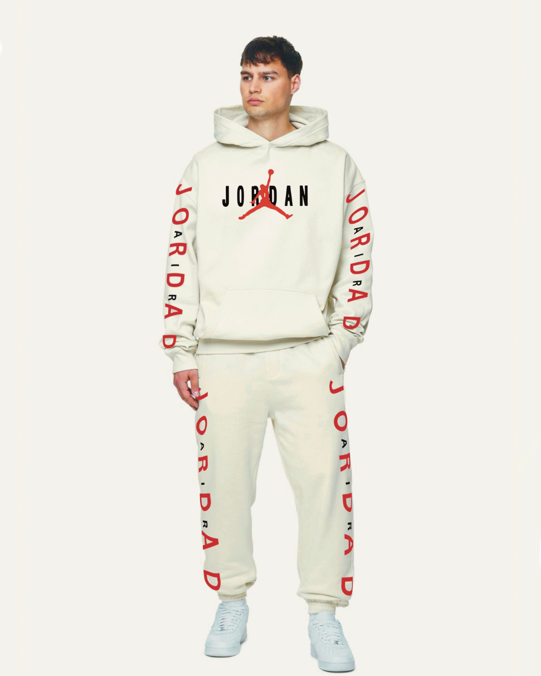 Men's Basketball Series Oversized Hoodie Co-ord Set - White and White