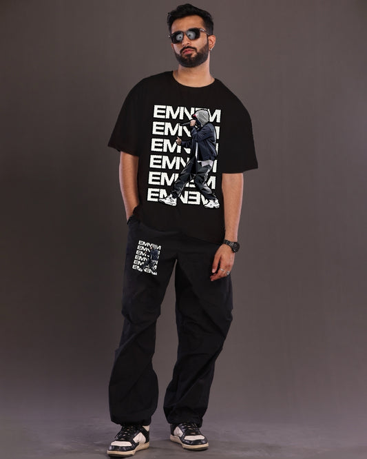 Rap God: Men's 2 Piece Eminem Oversized Co-ord Set in Black
