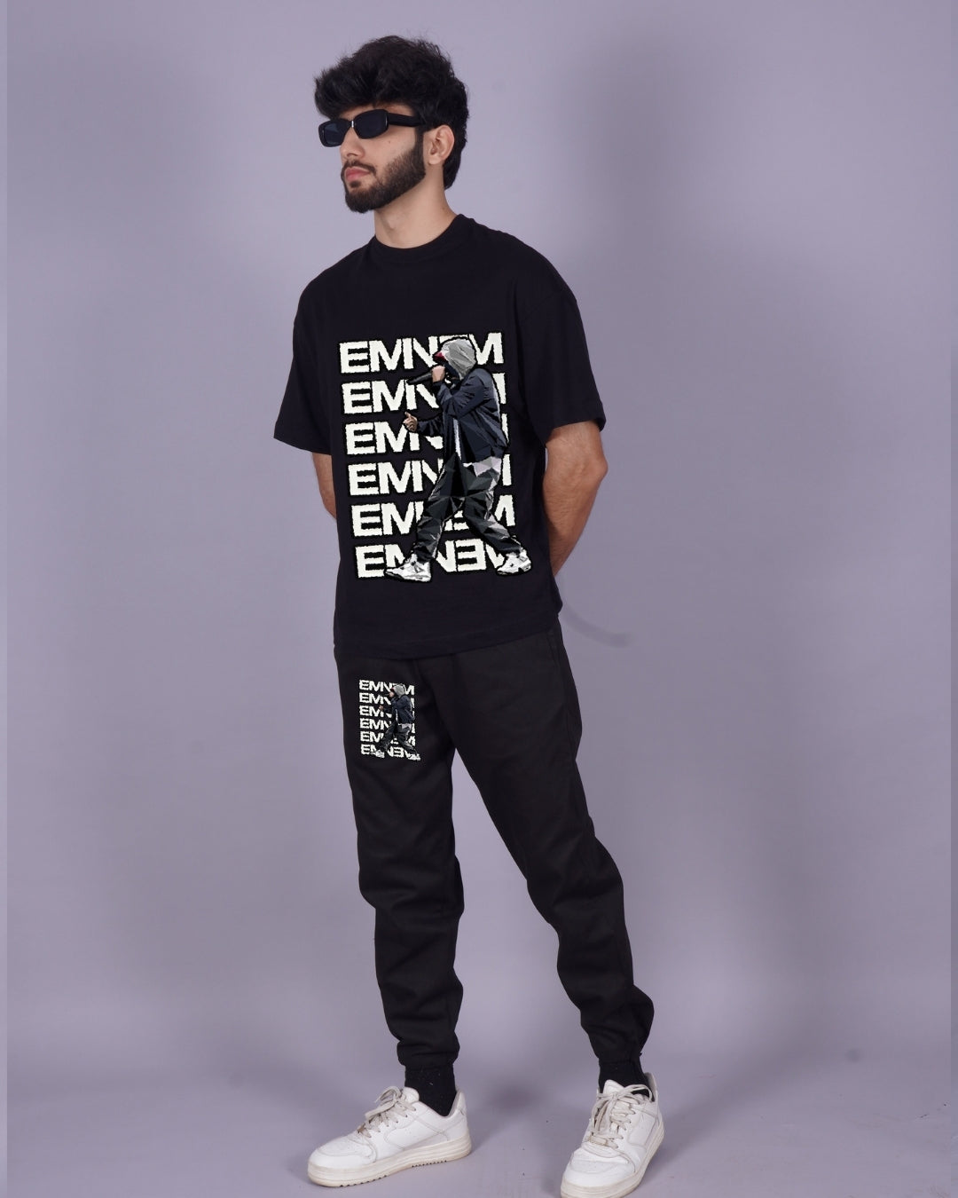 Rap God: Men's 2 Piece Eminem Oversized Co-ord Set in Black