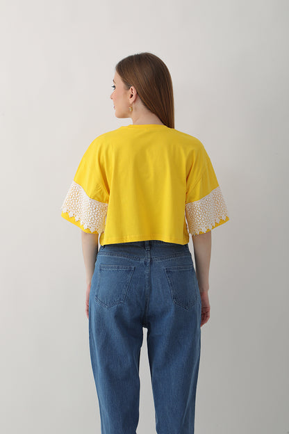 Sunflower Yellow With Designer Lace Trim Tops