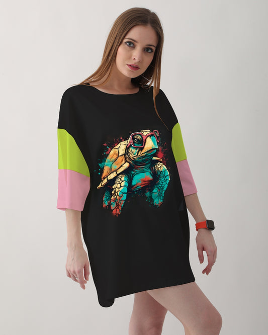 Turtle - Triple Colour Sleeves black Oversized Fit Tee