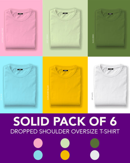 Solids Pack of 6: Oversized T Shirts - 100% Cotton