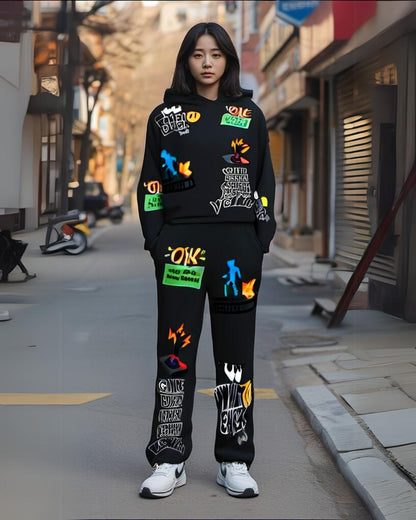 Women Game Over Hoodie Oversized Co-ord Set - Black and Black