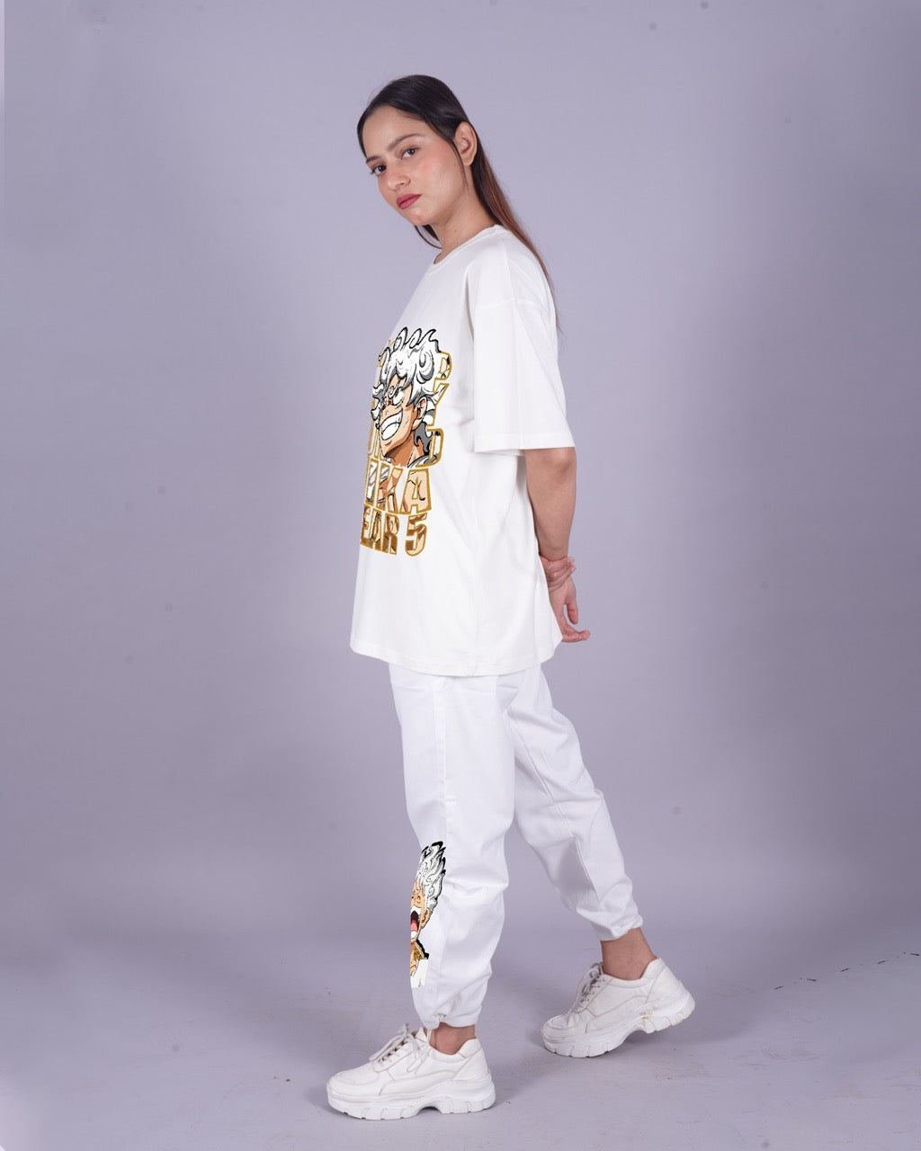 Women Gear 5 Oversized Co-Ord Set - White and White