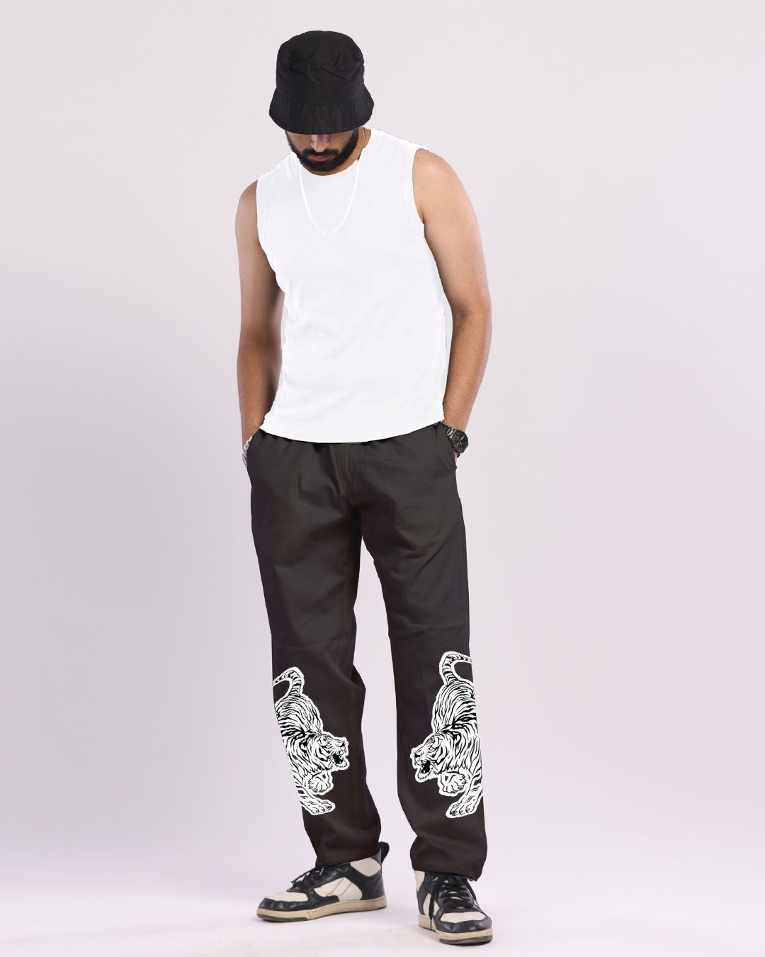 Men's Black Adjustable Cargo Pants - Snow Tiger