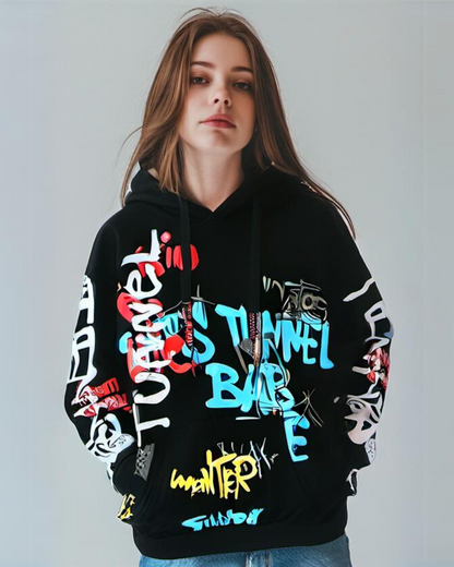 Women Black Oversized Hoodie - Tunnel Addition