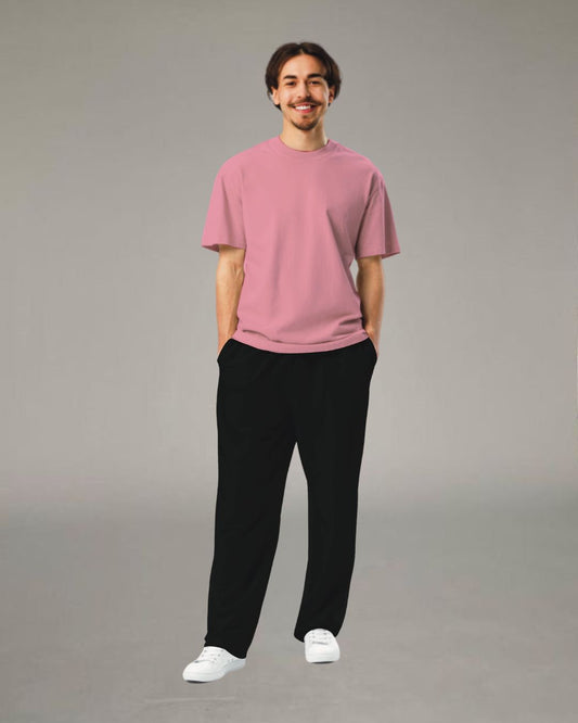 Pink and Black Solid Oversized Men's Co Ord Set