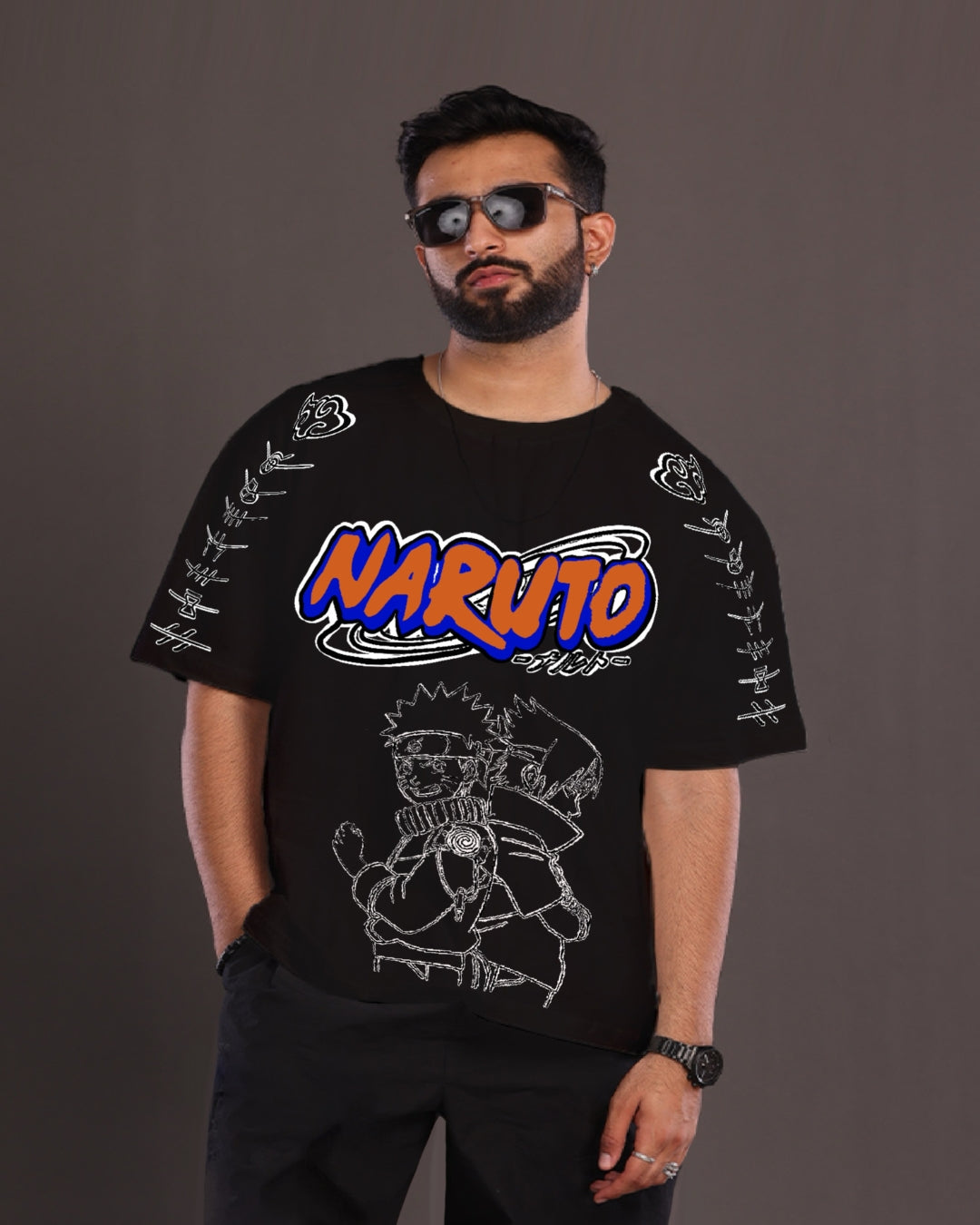 Pack of 2 Men's Oversized T-Shirt: Naruto Graphic & Death Note