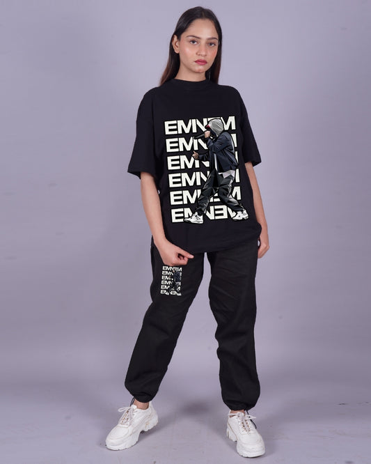 Women Eminem Oversized Co-Ord Set - Black and Black