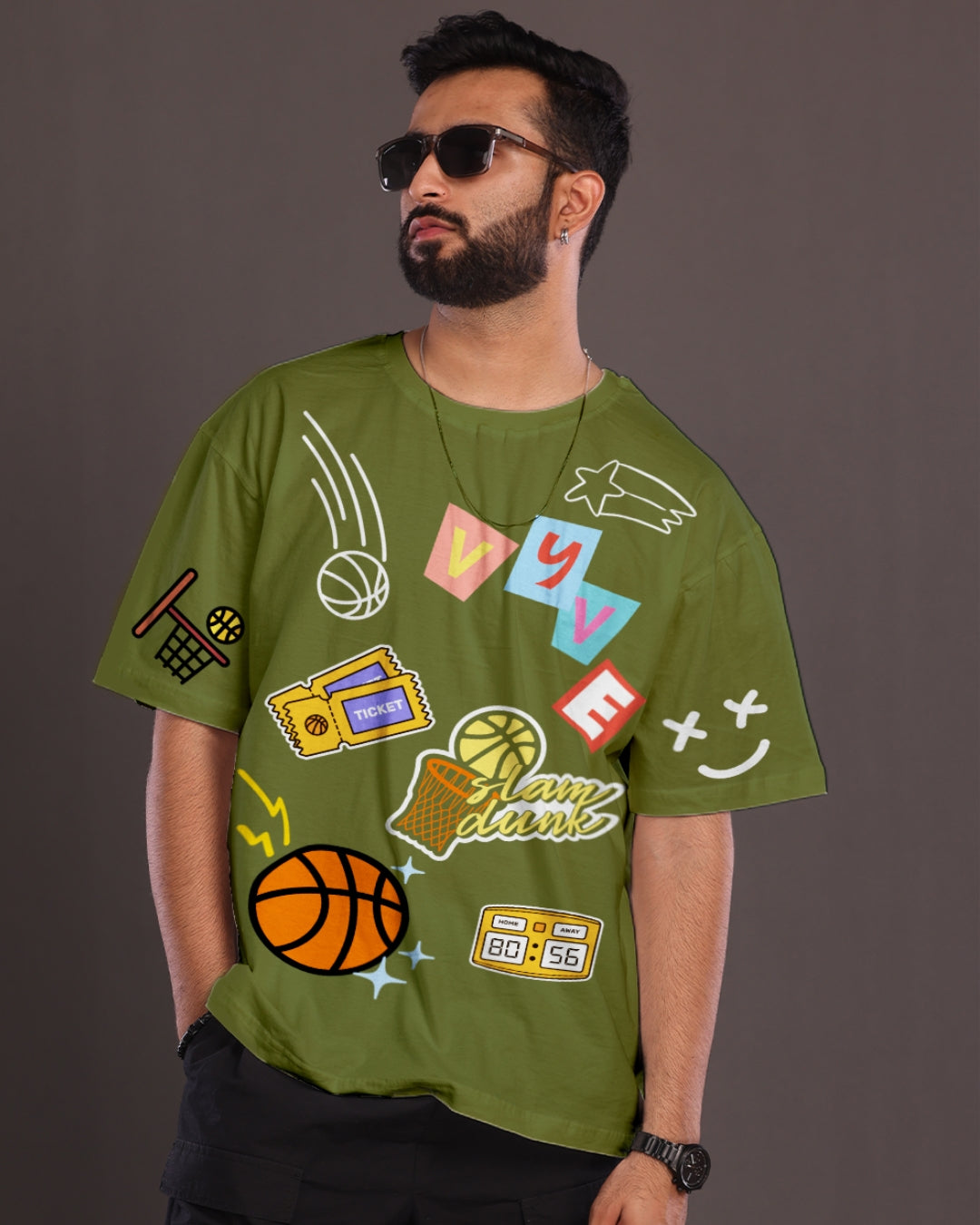 Pack of 2 Men's Oversized T-Shirt: Slam Dunk & Brave