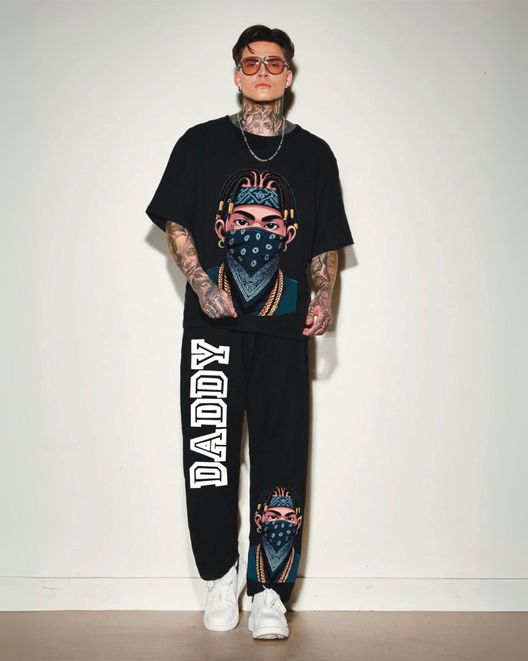 Daddy Mask Black Oversized Men's Co Ord Set
