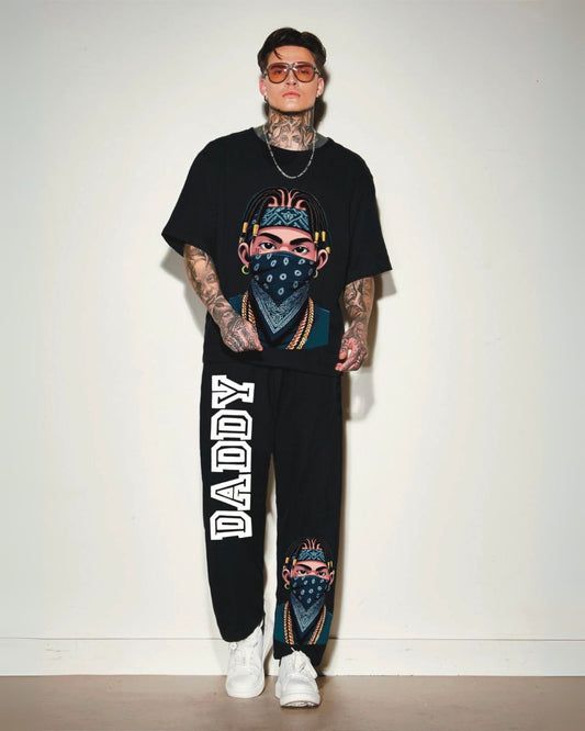 Daddy Mask Black Oversized Men's Co Ord Set