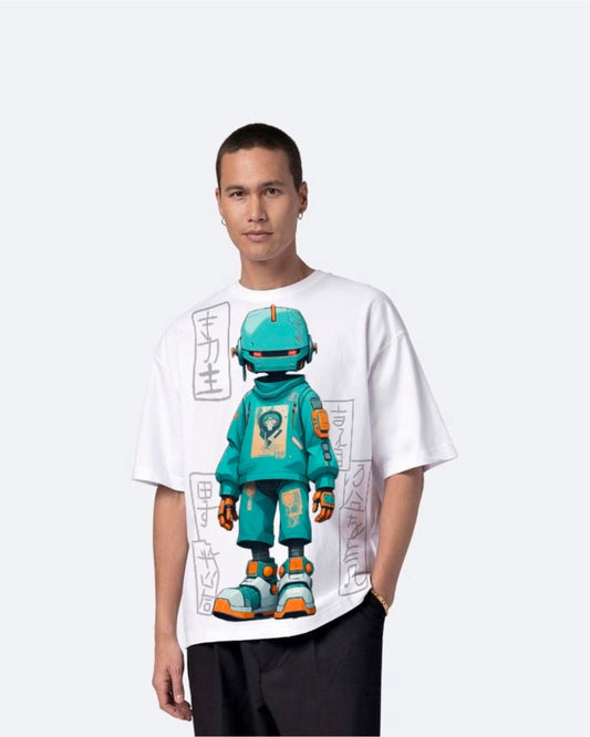 Robot White Urban Oversized T-Shirt for Men