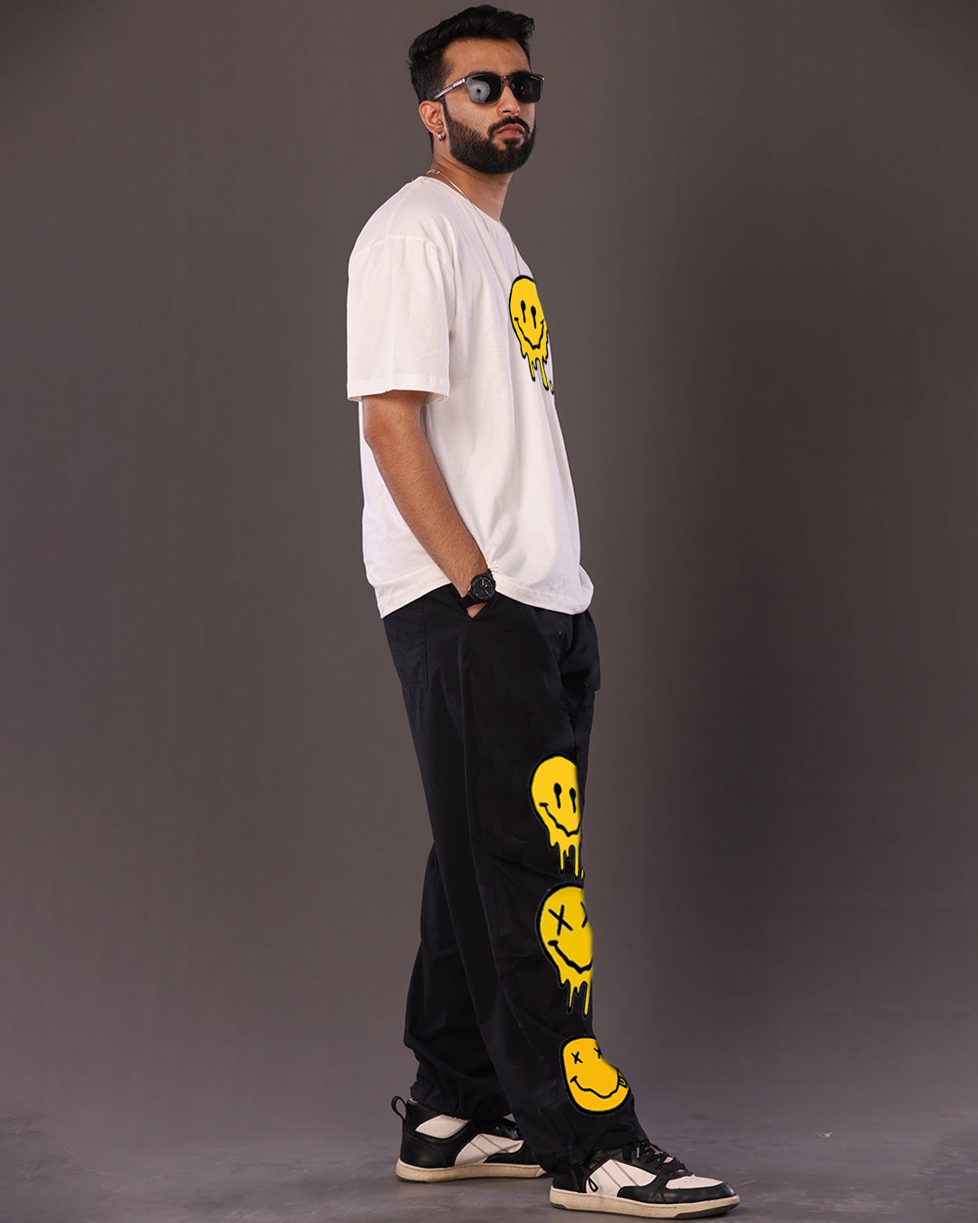 Men's Co Ord Sets Oversized with Smiley Detail in White and Black