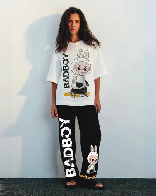 Women Badboy labubu cordset (white and black )