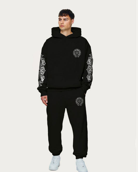 Men's Horseshoe Hoodie Oversized Co-ord Set - Black and Black