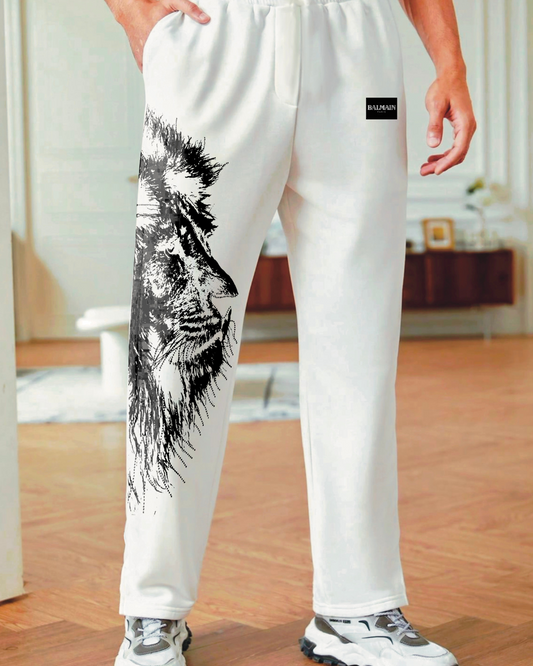 Men's Designer White Cotton Pant - Balmain Tiger