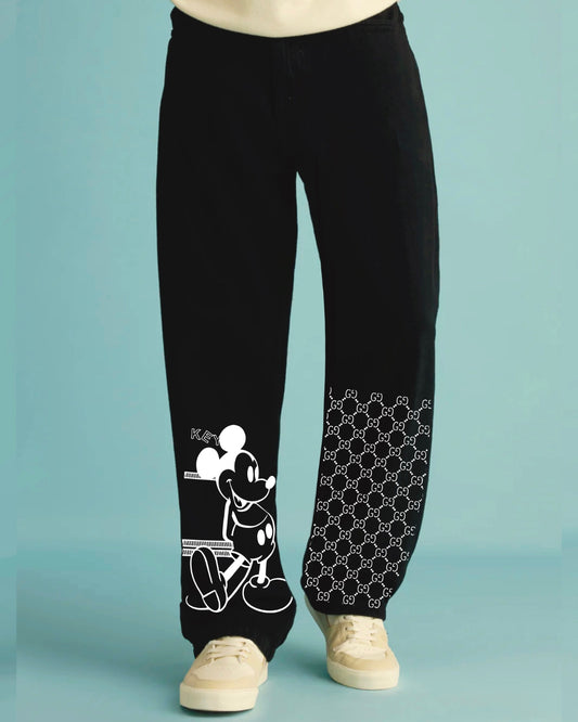 Men's Designer Black Cotton Pant - Mickey Mouse style