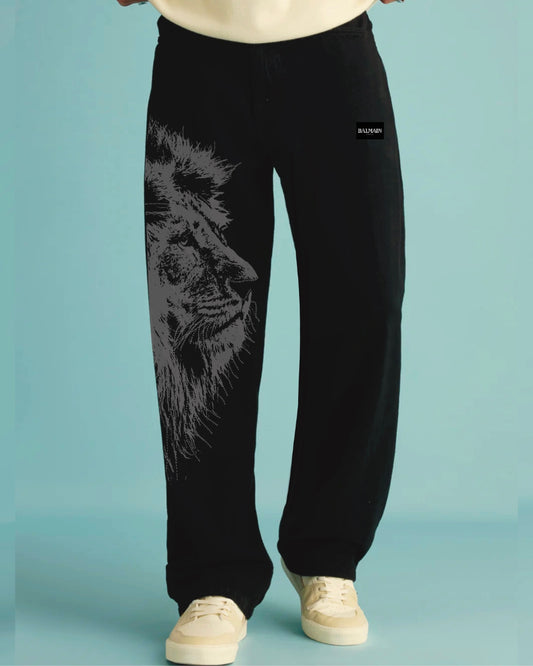 Men's Designer Black Cotton Pant - Balmain Tiger