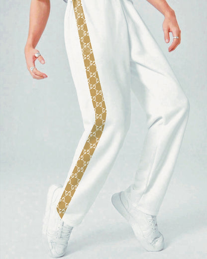 Men's Designer White Cotton Pant - Gu'cci Straps