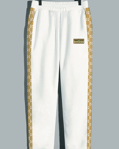 Men's Designer White Cotton Pant - Gu'cci Straps