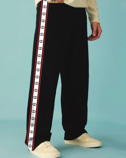 Men's Designer Black Cotton Pant - GG Straps