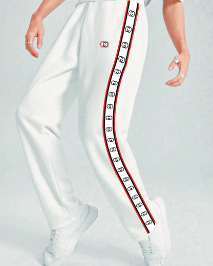 Men's Designer White Cotton Pant - GG Straps