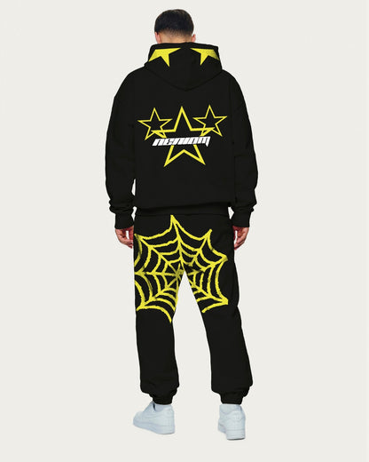 Men's Spidey Star Oversized Hoodie Co-ord Set - Black and Black