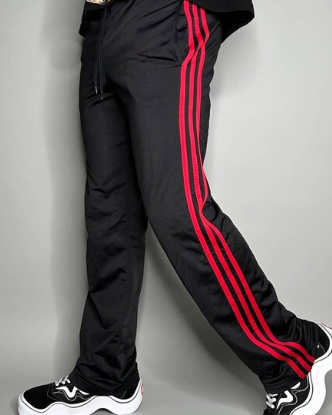 Men's Black Ultrasoft Cotton Pant - Red Strips