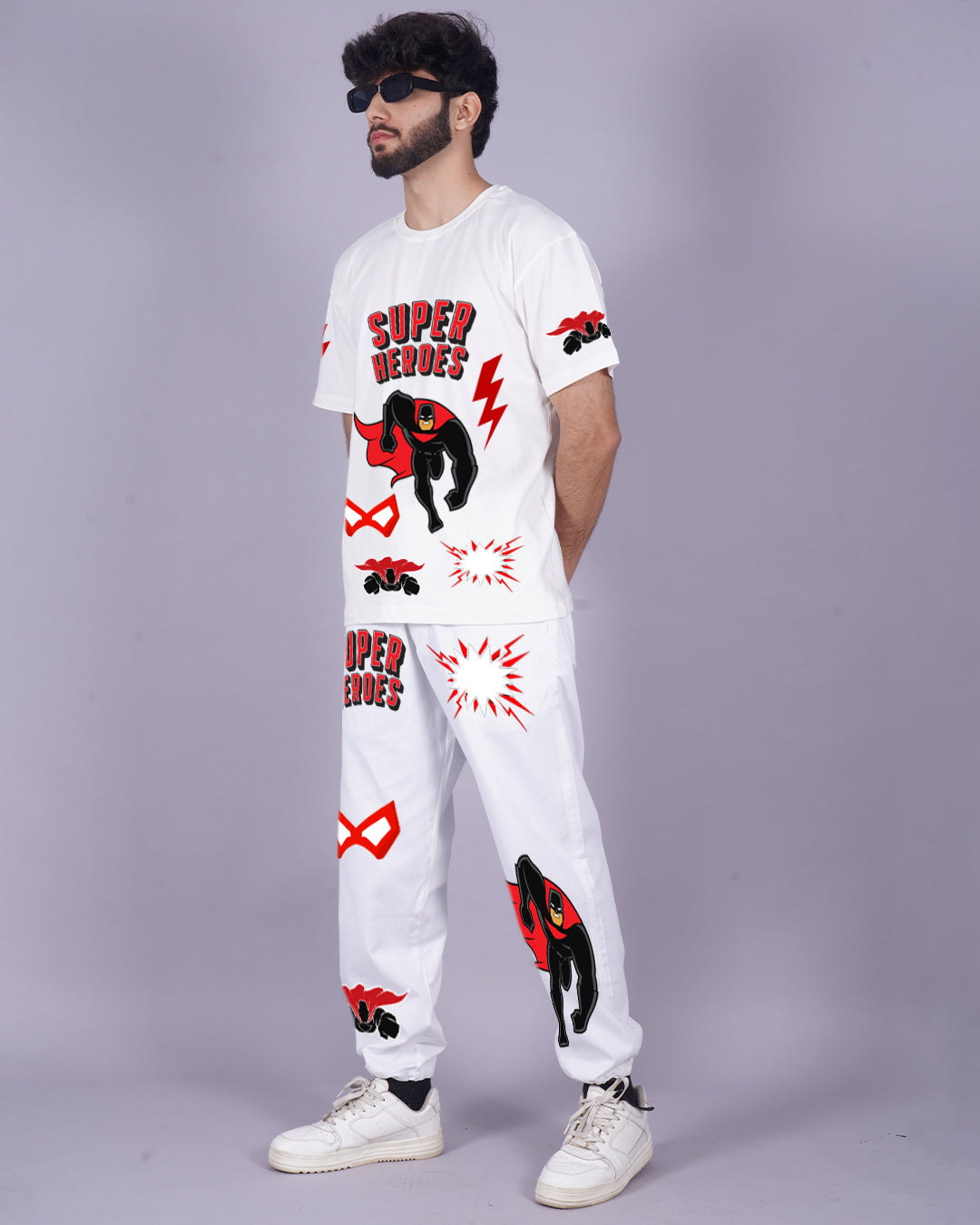 Men's Co Ord Mens Oversized Set with Heroic Style in White