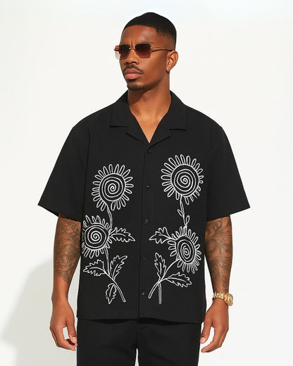 Doddle Floral half shirt Cordset (Black and Black)