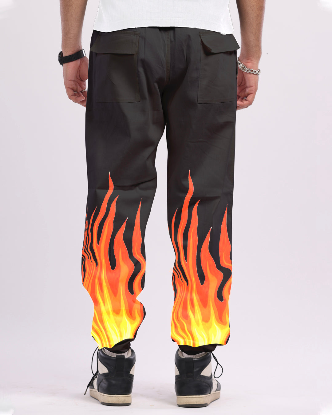 Men's Stylish Black Cargo Pants - Fire Design