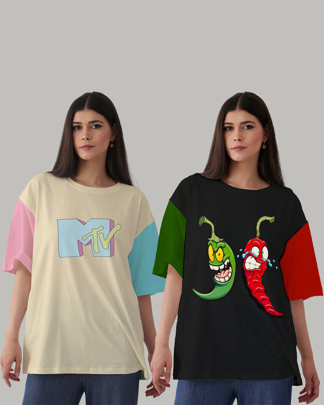 MTV Mirchi Unisex 2-Pack: Oversized Streetwear T-Shirt Combo