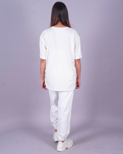 Women Crayon Oversized Co-Ord Set - White and White