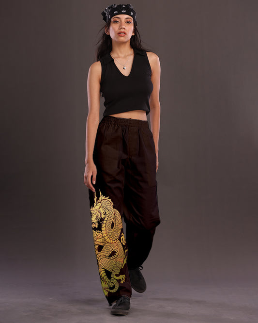 Adjustable Dragon Black Cargo Pants for Women