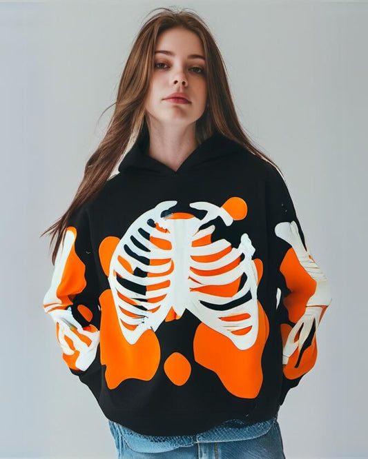 Women Black Oversized Hoodie - Bone Edition