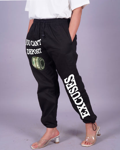 Excuses: Black Adjustable Cargo Pants for Ladies